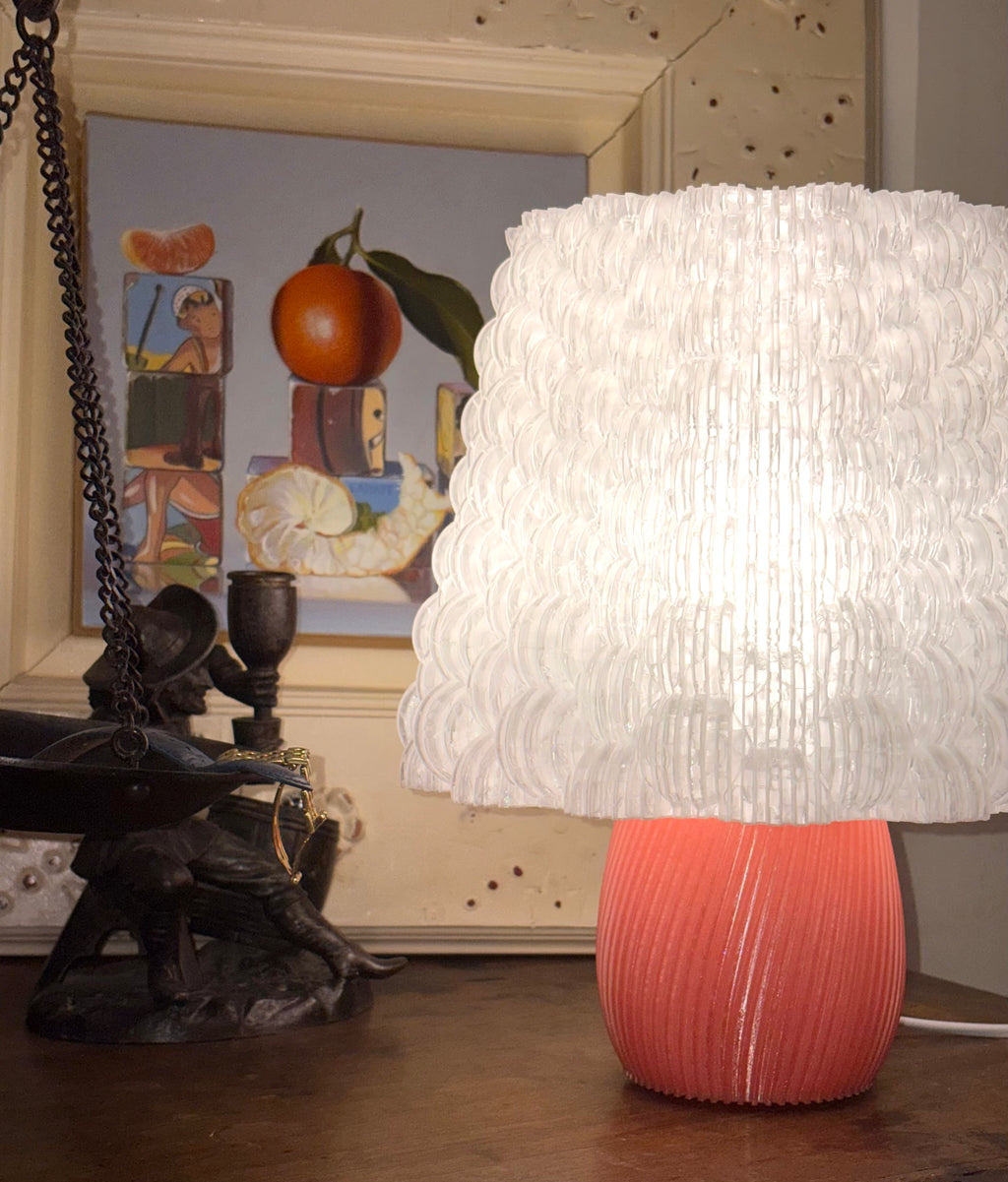 lampe de table lumibubble blanc et rose